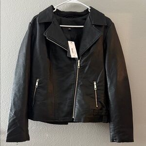 a.n.a Black Faux Leather Moto Jacket Large